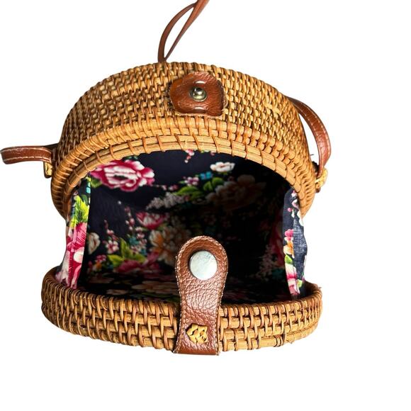 Round Rattan Straw Bag Wicker Purse Crossbody Faux Leather Strap Boho - Picture 12 of 12